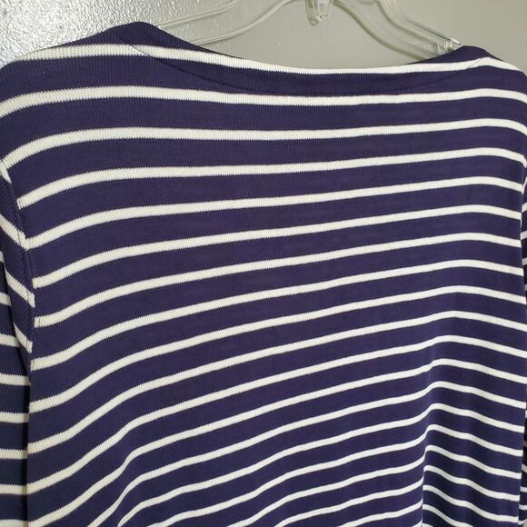 L.L. Bean Sweater Womens Size 2X Blue White Striped Cotton Knit Casual Coastal - Picture 5 of 10